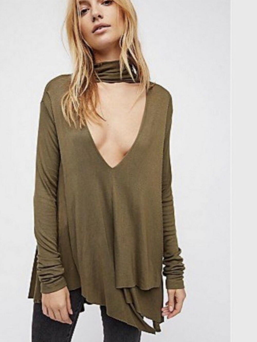 Free People Women’s  Green Choker Neck Uptown Top XS